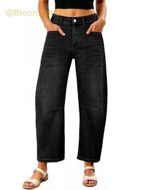 EVALESS Barrel Jeans Women Baggy Stretchy Cropped Denim Pants